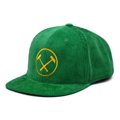 China Unisex 6 Panel Snapback Hat Green Customizable Color Corduroy Fabric for sale