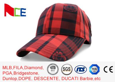 China FUN 6 Panel Baseball Hat , Red Black Grid Tennis Baseball Caps Street Style for sale