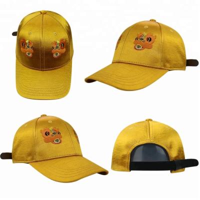 China Yellow Girls 6 Panel curved Cap / Custom Embroidered Baseball Caps Plain Pattern for sale