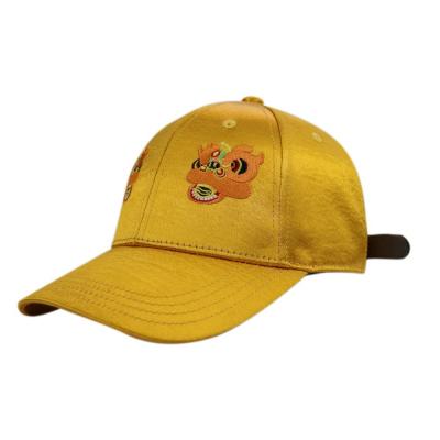 China Gorra de béisbol amarilla hermosa del satén, casquillos del deporte de la ciudad para la protección de Sun en venta