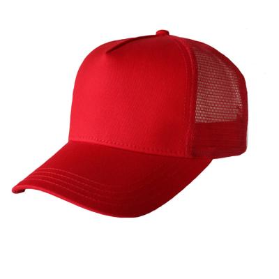 China Beautiful Red Blank Mesh Trucker Cap , Premium Design Mens 5 Panel Caps for sale
