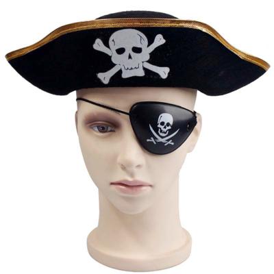 China Decorative Black Halloween Pirate Hat , Unique Funky Festival Hats Skull Patterned for sale
