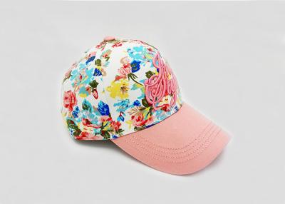 China Girls Pink Embroidered Baseball Caps With Flowers Printing And 3D Embroidery for sale