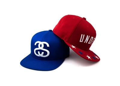 China 6 Panel Man Flat Brim Snapback Hats Red And Blue With 3D Embroidery Of Wool Acrylic for sale