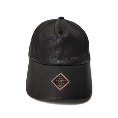 China Black PU Leather 5 Panel Baseball Cap Shade Without Logo ISO9001 for sale
