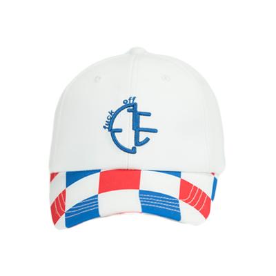 China White 6 Panel Dad Hat / Custom Embroidery Logo Printing Bill Metal Bucket Baseball Sport Cap for sale