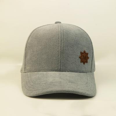 China Bsci Polyester Plush 6 Panel Baseball Cap With Leather Patch Custom Logo for sale