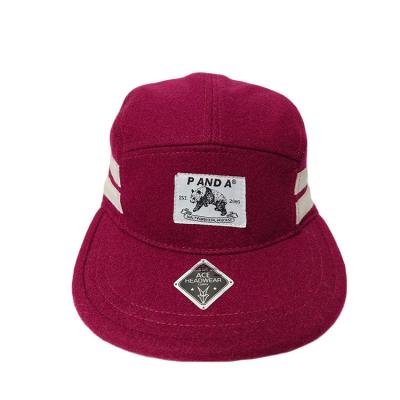 China Fashion Custom Wool 5 Panel Camper Hat For Children Red Color 56-62CM for sale