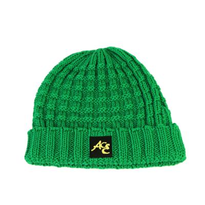 China High Quality ACE Factory Price ODM OEM Solid Green Color Unisex Adjustable Custom Logo Beanies Knitted Cap for sale