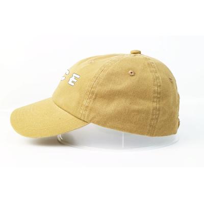 China High quality ACE Wash Material Customized Yellow Unstructured 6panel Printing ACE logo baseball Hats Caps Te koop