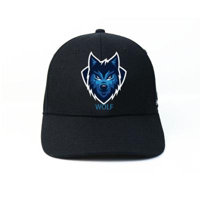 China 100% Cotton Customized Design Black rubber wolf Logo 6 Panel Baseball Caps Hats for sale