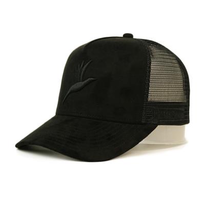 China custom-made 3D embroidery 5 panel suede trucker cap with plastic buckle for sale