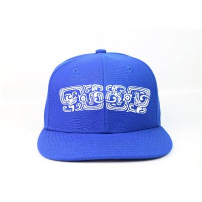 China Blue Snapback Cap Hat Adjustable 7 Holes Plastic Back Closure Silk Print On Panels for sale