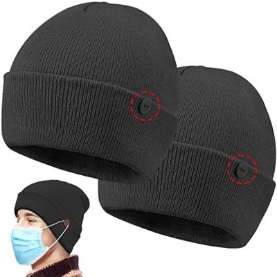 China Custom Button 58cm Knit Beanie Hats Easy To Wear Masks for sale