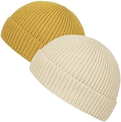 China Yellow Acrylic Plain Knit Beanie Hats With Short Brim Adult Size for sale