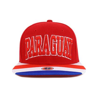 China Adjustable 100% Cotton Sports Red Flat Brim Snapback Hats 3D Embroidery Custom Symbol for sale