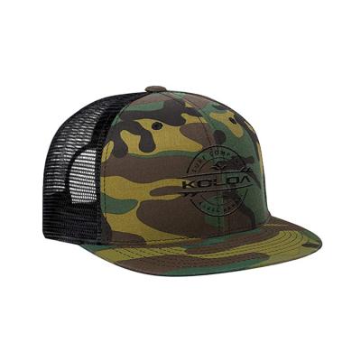 China Custom Five Panel 56cm Mesh Trucker Caps With Snap Flat Embroidery Logo for sale