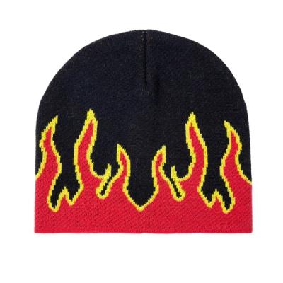 China Fashion Fire Design Knit Beanie Hats Woven Label Character Style for sale
