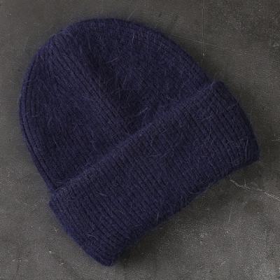 China 58cm Real Rabbit Fur Knitted Hat Solid Warm Cashmere Wool Skullies Beanies for sale