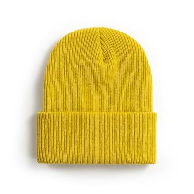 China Yellow  Knitted Fluorescent Beanie Bonnet Hat Cuffed Plain Skull for sale
