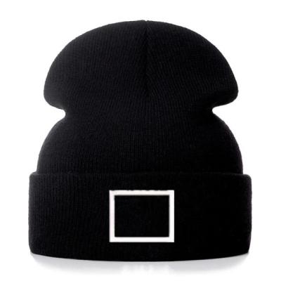 China 60cm Embroidery Knit Beanie Hats For Men Fluorescent Hat for sale
