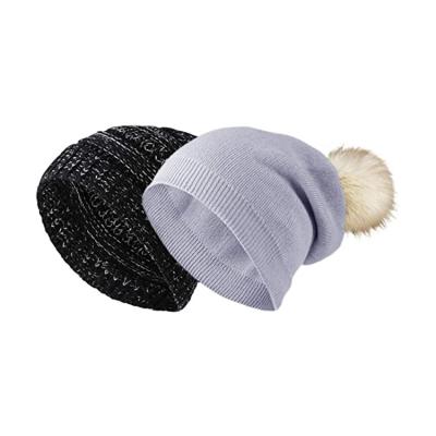 China Winter Women 58cm Knit Beanie Hats Fur Ball Cap Pom Poms for sale