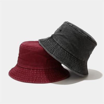 China Tampão liso dobrável da sarja de Nimes do algodão de Bucket Hat Washed do pescador unisex para exterior à venda