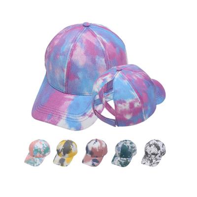 China Tie Dye Criss Cross Band Ponytail Baseball Cap 58cm For Adults for sale