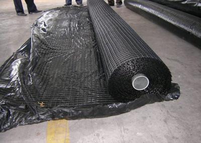 China Warp Knitted Polyester Geogrid , High Strength Geogrid For Road Construction for sale