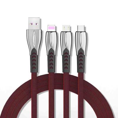 China 3.5mm Zinc Alloy Multi Port USb Cable M06 Wine Red Nylon Braided 3 In 1 for sale