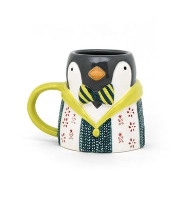 China 3D Animal Penguin Shaped Ceramic Milk Mugs Porcelain Christmas Gift With Handpainting for sale