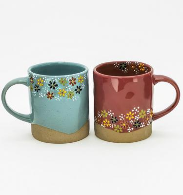 China Modeschnitt Farbiger Kaffee-Tee Keramikbecher mit Griff Gartenarbeit Kaffeebecher zu verkaufen