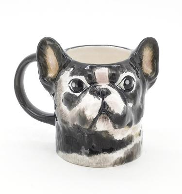 China Best Selling cute earthenware 3d black dog shaped Animal Ceramic Mugs Design with 3D handpaint for sale