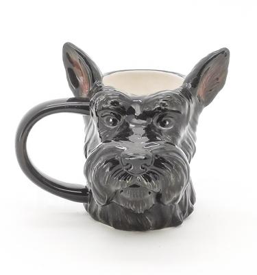 China 3d Animal Mug Cute Earthenware 3d Black Dog Shaped  Design With 3D Handpaint for sale