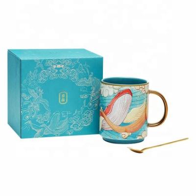 China Chinesische Aufkleber Keramik Tassen 11oz Kaffeetasse Stil Vintage Decal hohe Keramik Tassen mit Griff zum Geschenk zu verkaufen