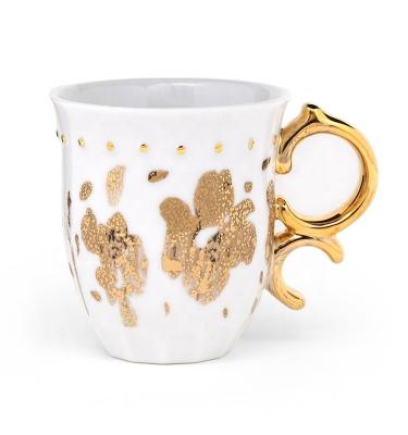 China Ceramic Coffee Mug Porcelain Everyday Mug Gold Handle JING REPUBLIC for sale