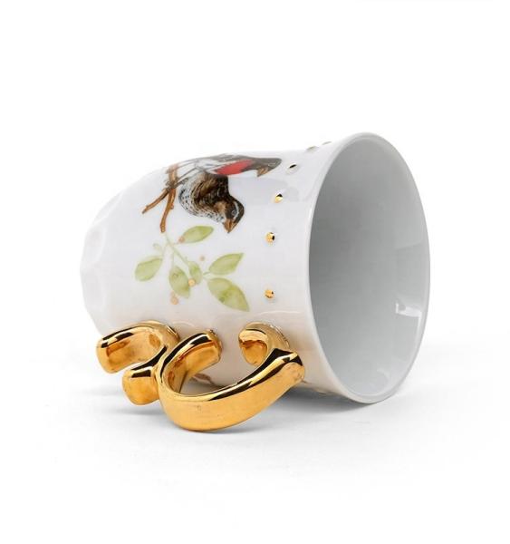 Quality Ceramic Coffee Mug Porcelain Everyday Mug Gold Handle JING REPUBLIC for sale