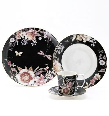 China 9 Inch Custom Dinnerware Set Porselein Goud Rim Keramische Diner Platen Sets Te koop