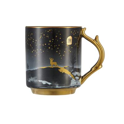 China Antler Cups Mugs Gold met logo Sublimatie Mug Leverancier Keramische Fabriek Levering Zwarte Koffiekoppen Persoonlijkheid Food Safet Te koop
