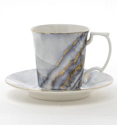 China Marble design high-end cup and saucer gift set porcelain coffee tea cups and saucers for sale