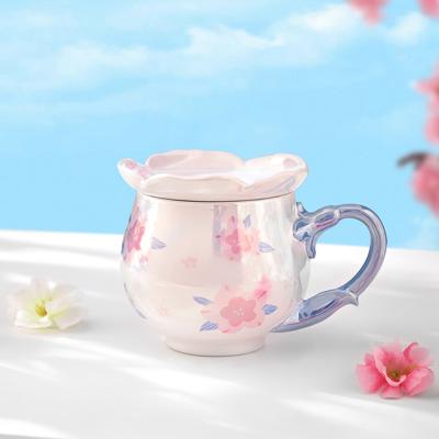 China Large capacity textured mug with lid for girls ceramic mug in the shape of peach pearls for birthday gift mugs cups for sale