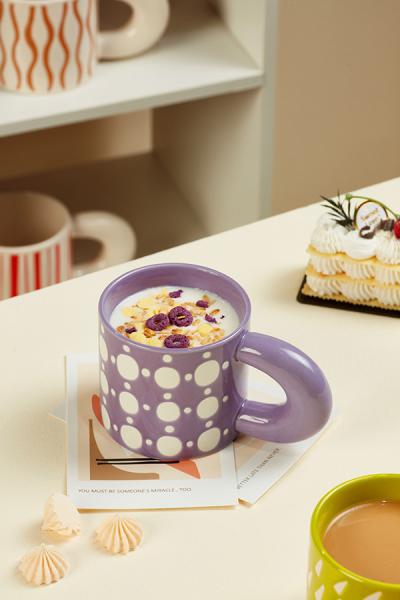 Quality Large Handmade Ceramic Mugs Print Colorful Polka Dots Creative Design Ceramic for sale