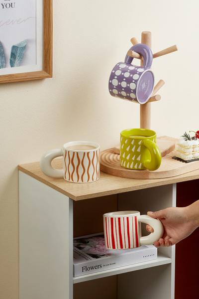 Quality Large Handmade Ceramic Mugs Print Colorful Polka Dots Creative Design Ceramic for sale