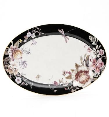 China High quality porcelain white dining set ceramic floral pattern dinner plate for sale