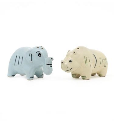 China Blue 3d Animal Shaped Pottery Stoneware Salt And Pepper Shaker With Decal On Glaze for sale