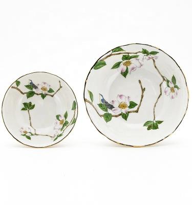 China Floral Ceramic Dinner Plates Tableware Gold Rim Ceramic Soup Plate TW-02A121 for sale