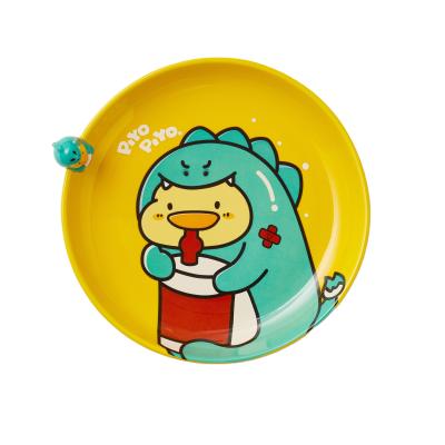 China Cartoon Cute Ceramic Duckling Plate Companion Gift Eating Plate Children Breakfast Tableware for sale