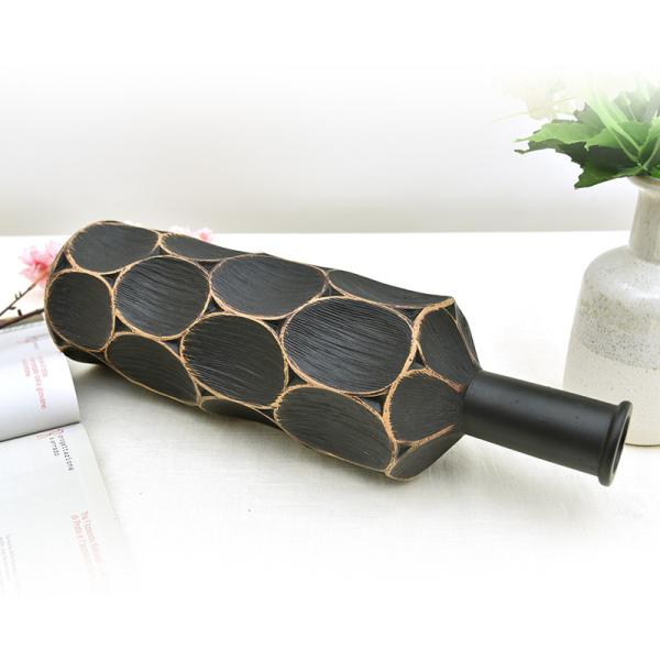 Quality High quality creative bottle shape black luxury Polyresin vase for party table for sale