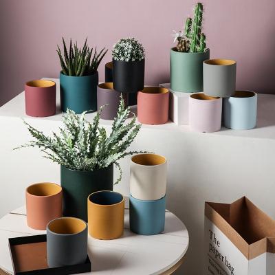 China Hot Sale 3 4 5 Inch Colorful Ceramic Cylinder Plant Pot Nordic Ceramic Flower Pot For customization for sale