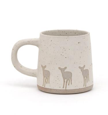China Handmade Christmas Coffee Mug Ceramic Stoneware Mugs Gift Ceramic Mug With 3D Deer Silk Print for sale
